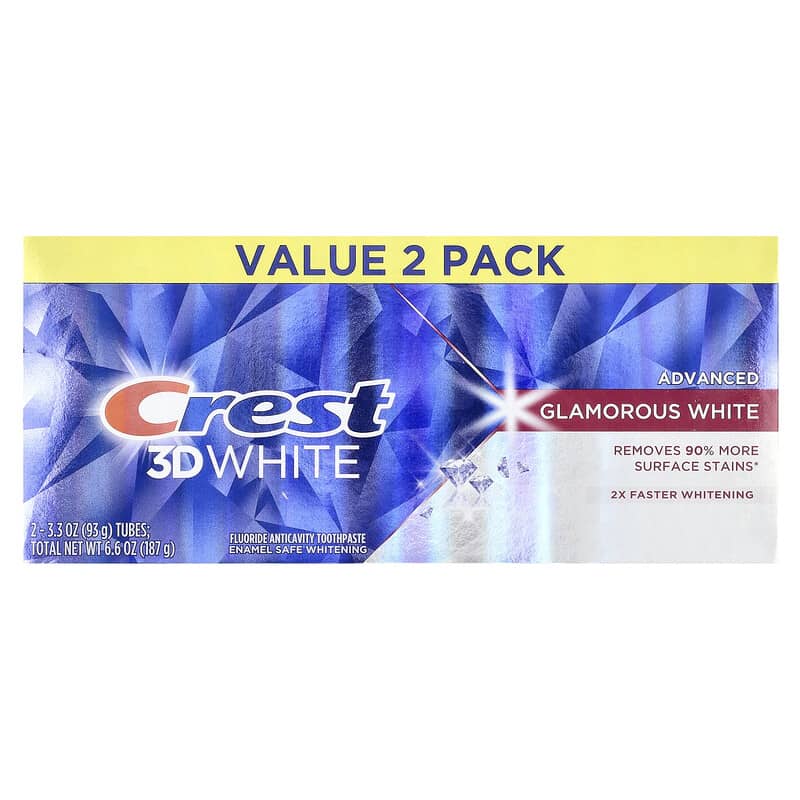 Crest, 3D White, Dentifrice anticaries au fluorure, Formule avancée, Blanc éblouissant, 2 tubes, 93 g pièce