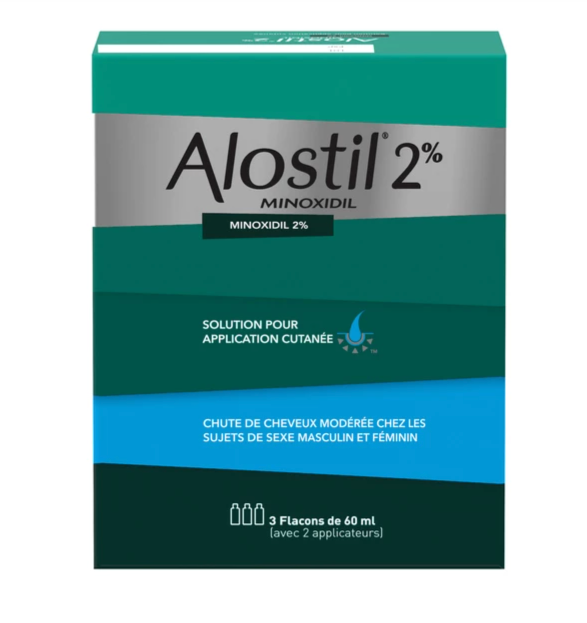 Minoxidil Alostil 2 % solution Repousse rapide des Cheveux et Barbe 3x60ml + 1 Dermaroller