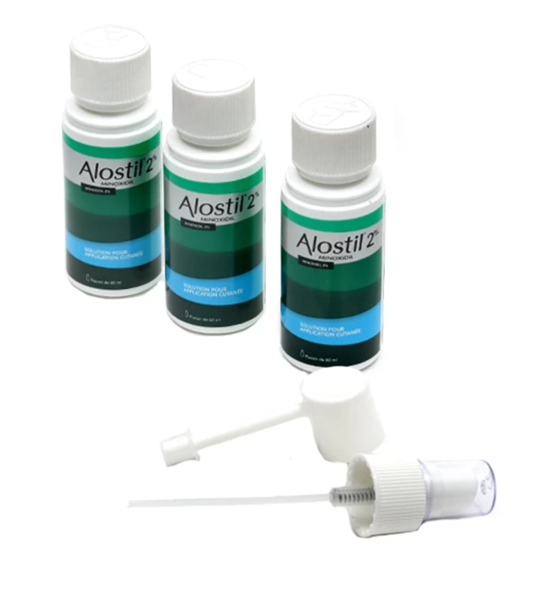 Minoxidil Alostil 2 % solution Repousse rapide des Cheveux et Barbe 3x60ml + 1 Dermaroller