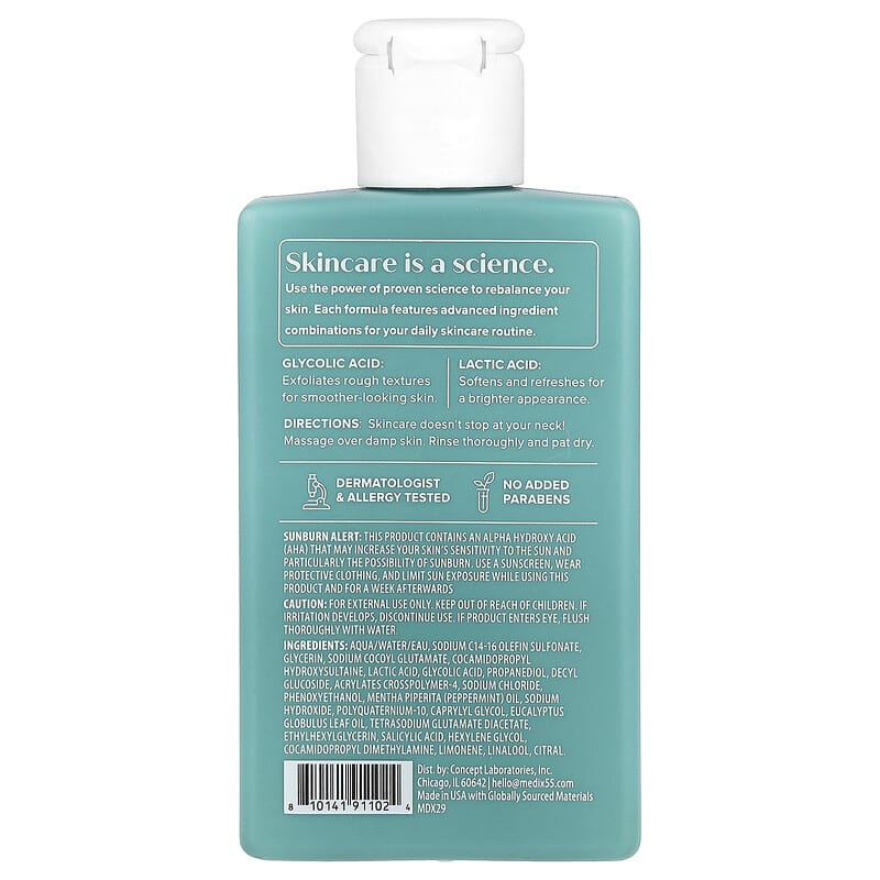 Medix 5.5, Gel douche, Perfection de peau, Acide glycolique + Acide lactique, 89 ml