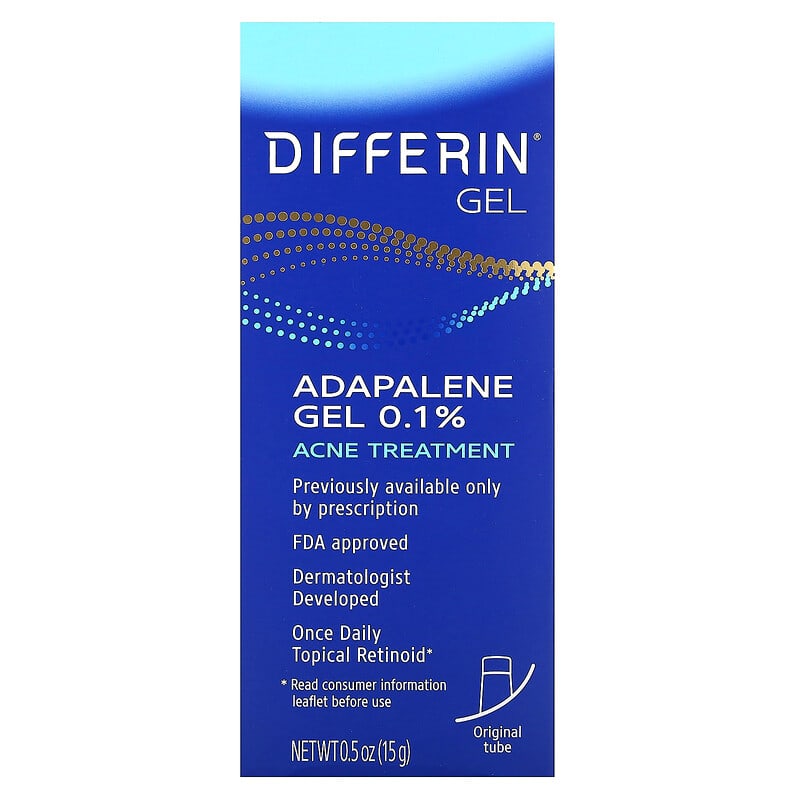 Differin, Gel avec 0,1 % d'adapalène, Traitement de l'acné, Sans parfum, 15 g